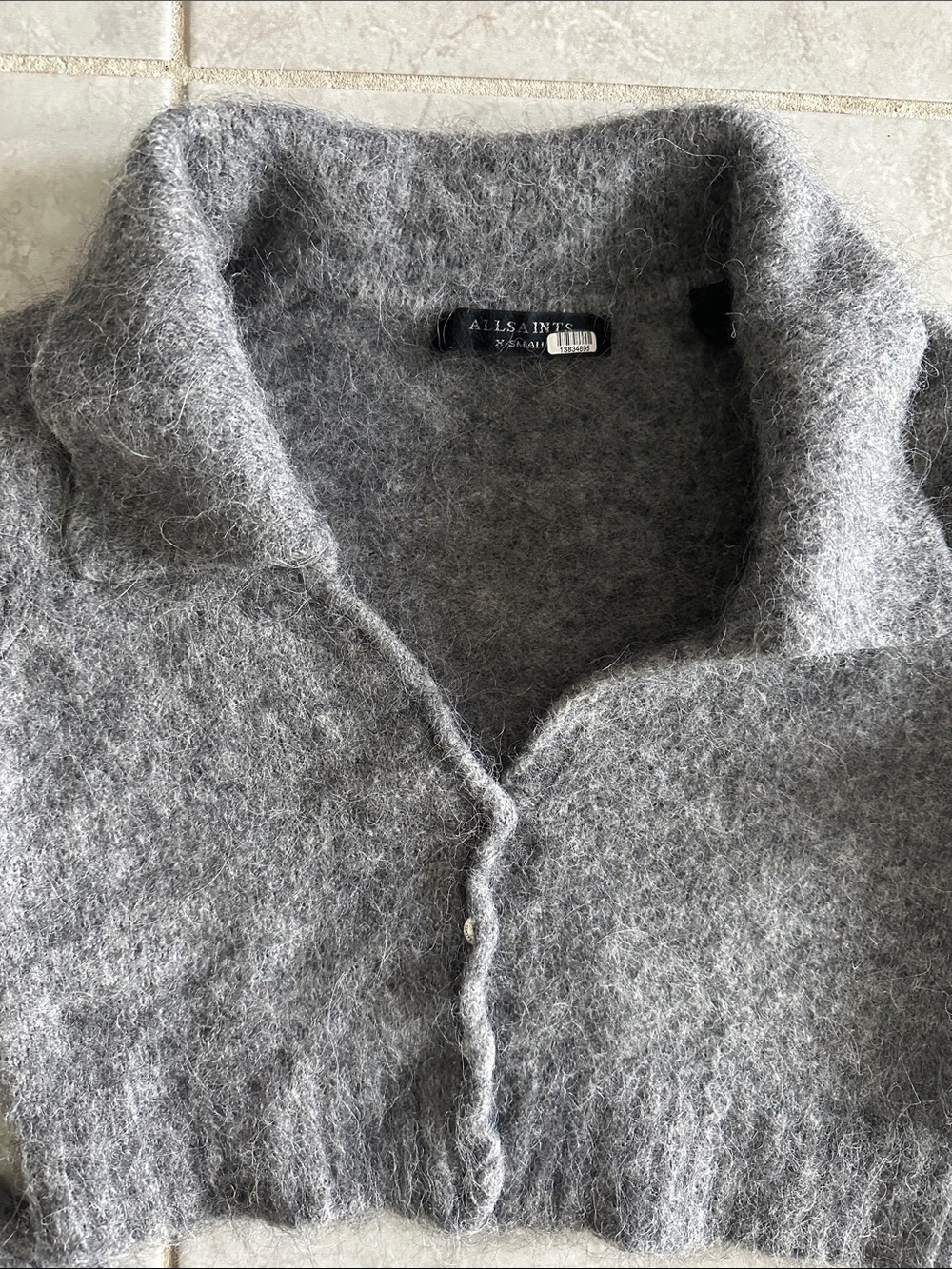 AllSaints Cropped Alpaca Blend V-Neck Buttoned Sweater